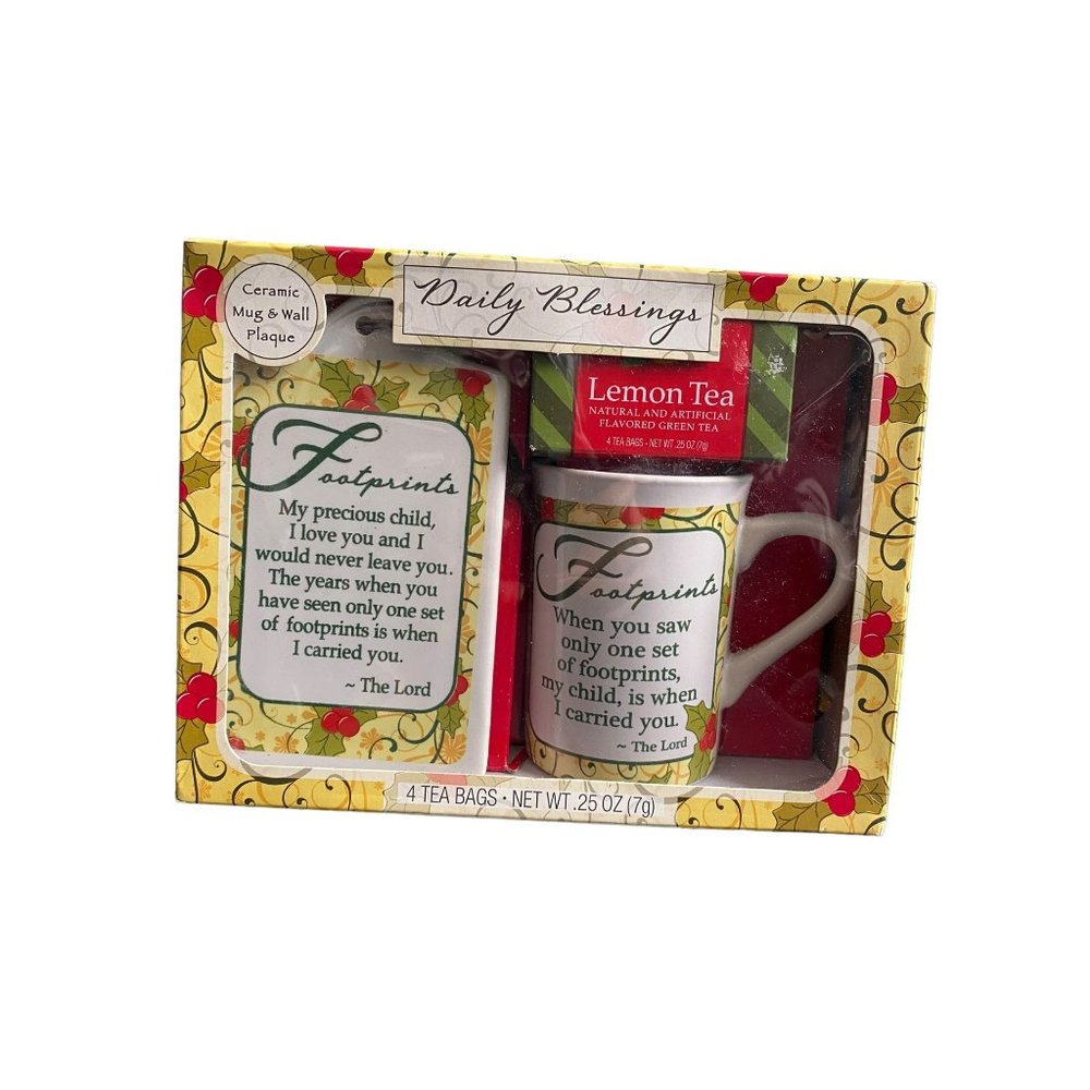 Vintage CIB Daily Blessings Footprints Ceramic Mug & Wall Plaque